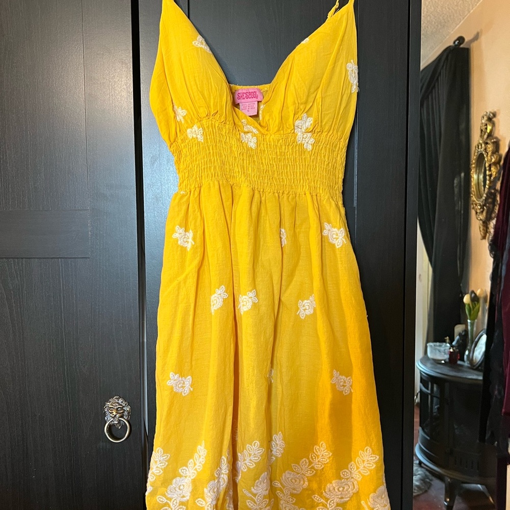 Yellow Sundress with White Floral Embroidery